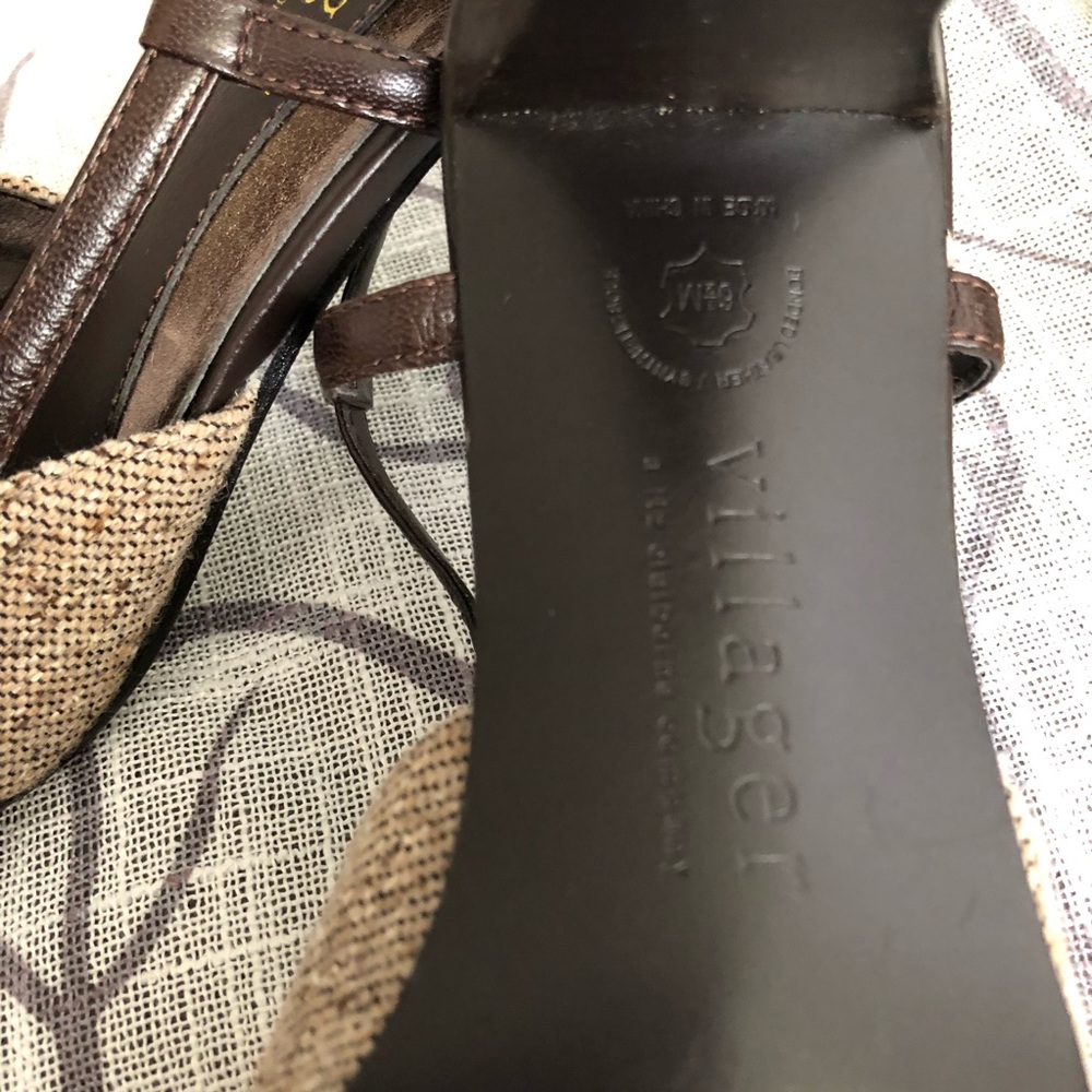 Villager by Liz Claiborne Shoes Brown Tweed Leather Sling Backs Sz 6 1/2M - Picture 7 of 7